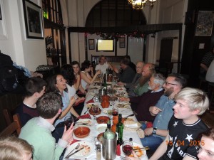 CA Members celebrating over tapas following the Roman Spain talk